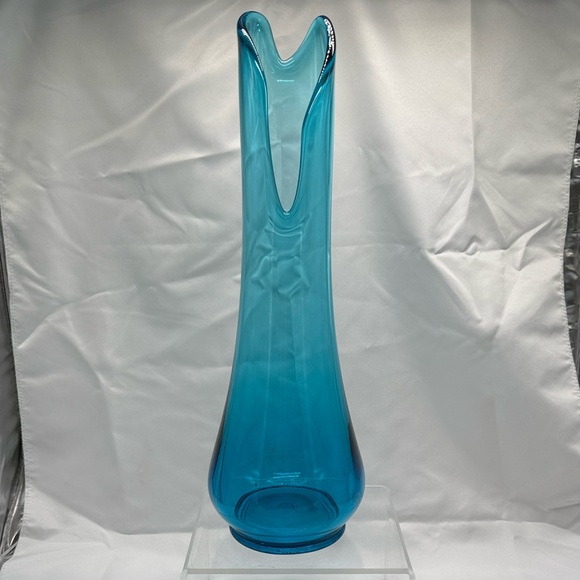 Vintage LE Smith Swung Vase Blue Mid-Century Large Glass Table Decor Retro - Picture 2 of 10